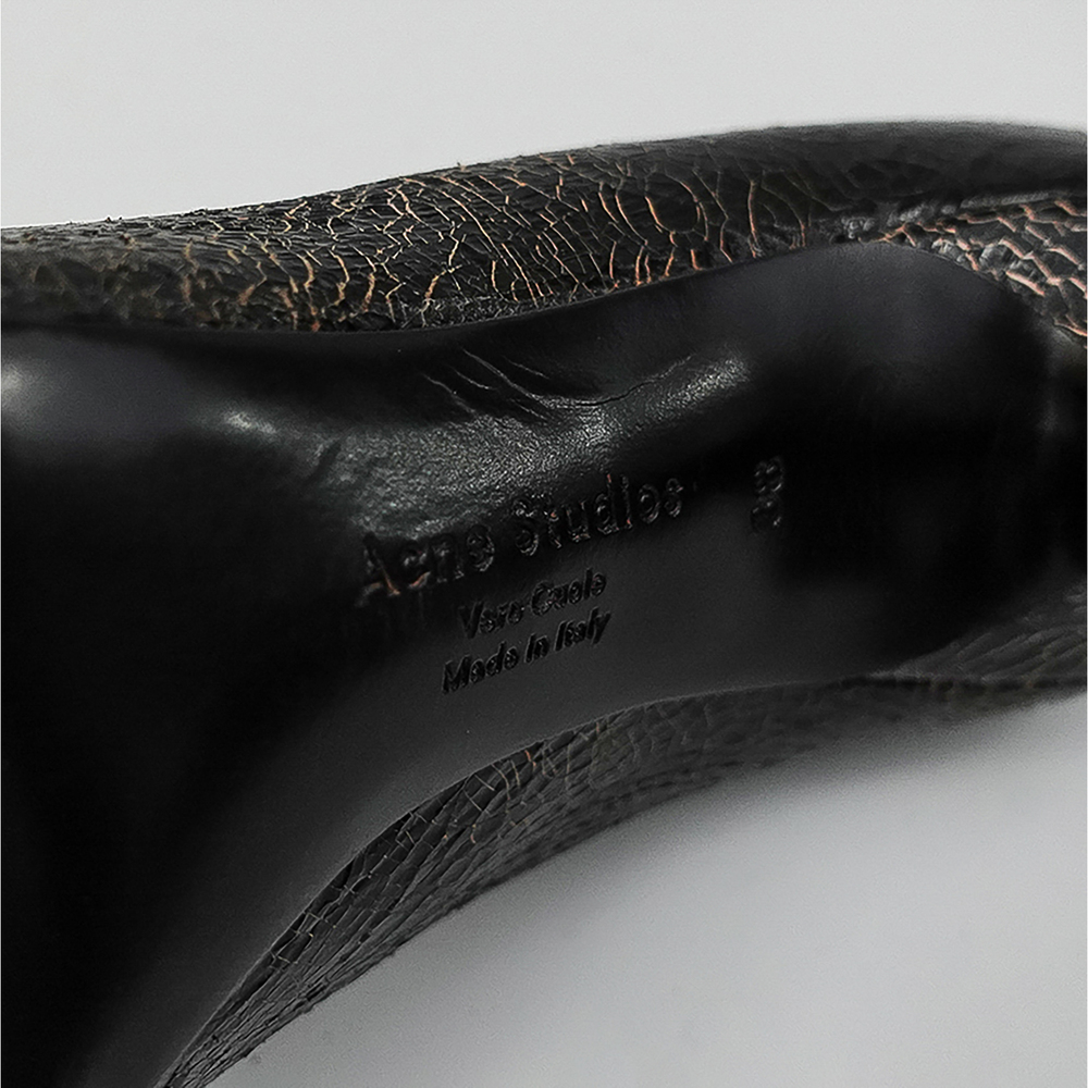 Acne Studios Black Brown Crackle Paint Leather Pointed Toe Pumps - DE 38/US 7.5 - Picture 9 of 12